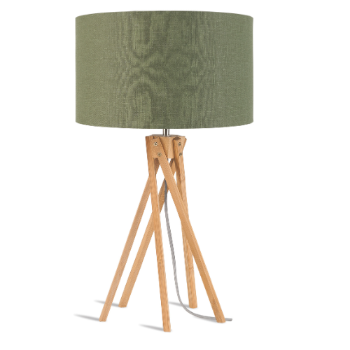 Good&Mojo Tischleuchte Bambus 5-Bein Kilimanjaro H.59cm/Schirm 32x20cm, Öko-Leinen grüner Wald